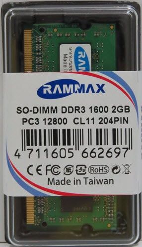 RAMMAX DDR3 1600MHz 2GB SO-DIMM RAM